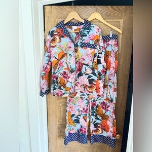 Anthropologie LyreBird Cloud Flannel Butterfly Pajama Set Small